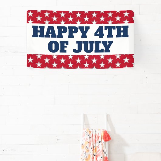 Happy 4 juli sterren en Stripes Red Blue Spandoek (Insitu)