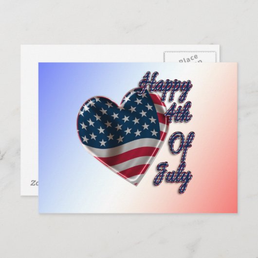 Happy 4 juli USA Flag Heart Briefkaart (Voorkant / Achterkant)