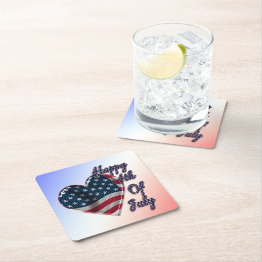 Happy 4 juli USA Flag Heart Kartonnen Onderzetters (Insitu)