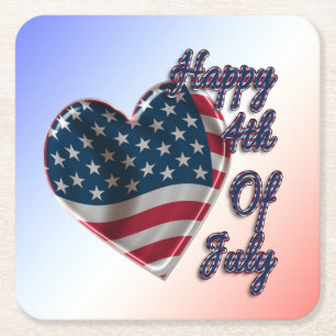 Happy 4 juli USA Flag Heart Kartonnen Onderzetters