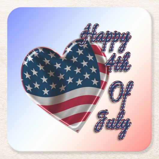 Happy 4 juli USA Flag Heart Kartonnen Onderzetters (Voorkant)