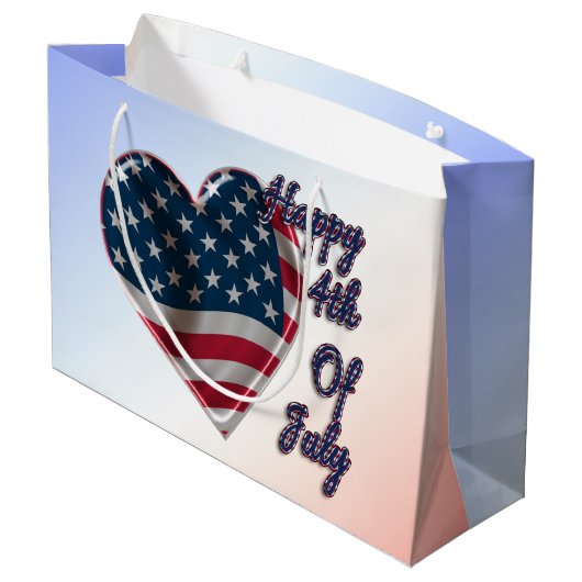 Happy 4 juli USA Flag Heart Large Cadeautasje (Achterkant Gekanteld)