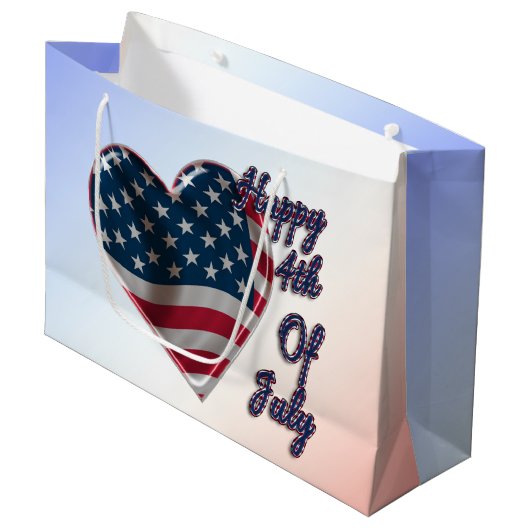 Happy 4 juli USA Flag Heart Large Cadeautasje (Voorkant Gekanteld)