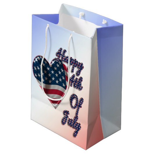 Happy 4 juli USA Flag Heart Medium Cadeauzakje (Achterkant Gekanteld)