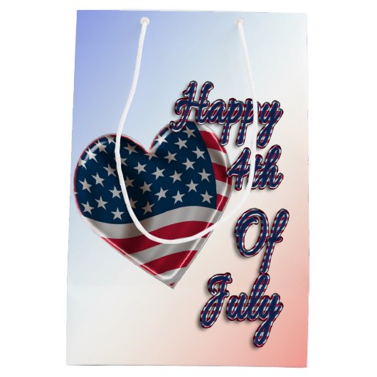 Happy 4 juli USA Flag Heart Medium Cadeauzakje (Achterkant)