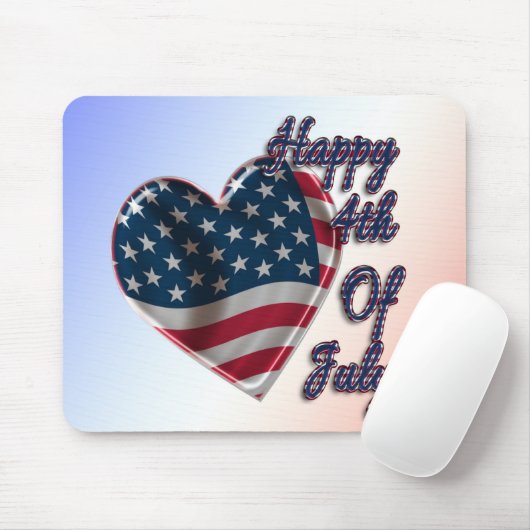Happy 4 juli USA Flag Heart Muismat (Met muis)