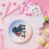 Happy 4 juli USA Flag Heart Papieren Bordje (Feest)