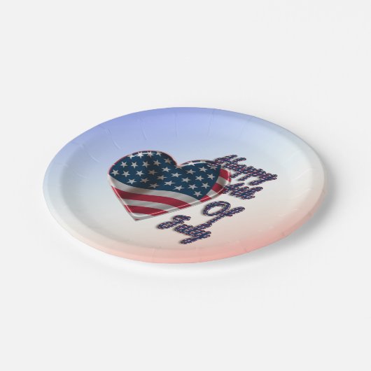Happy 4 juli USA Flag Heart Papieren Bordje (Gekanteld)