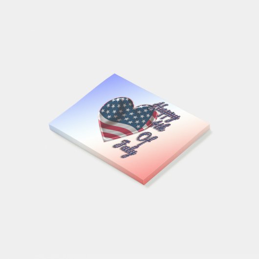 Happy 4 juli USA Flag Heart Post-it® Notes (Schuin)