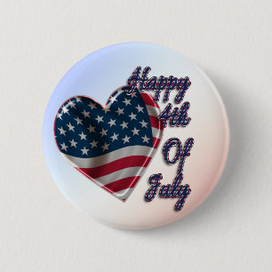 Happy 4 juli USA Flag Heart Ronde Button 5,7 Cm