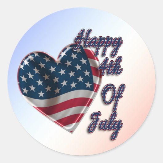 Happy 4 juli USA Flag Heart Ronde Sticker (Voorkant)