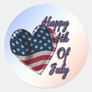 Happy 4 juli USA Flag Heart Ronde Sticker
