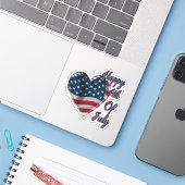 Happy 4 juli USA Flag Heart Sticker (Laptop met iPhone)