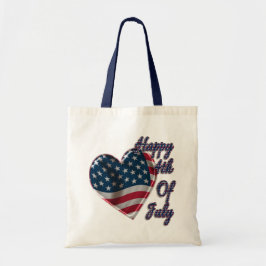 Happy 4 juli USA Flag Heart Tote Bag