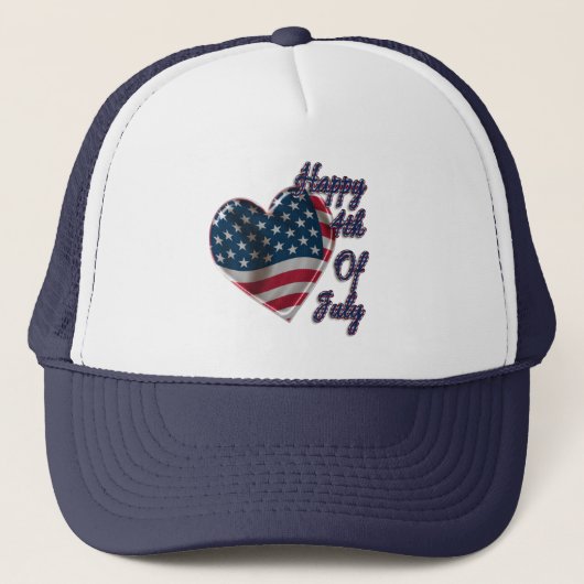 Happy 4 juli USA Flag Heart Trucker Pet (Voorkant)