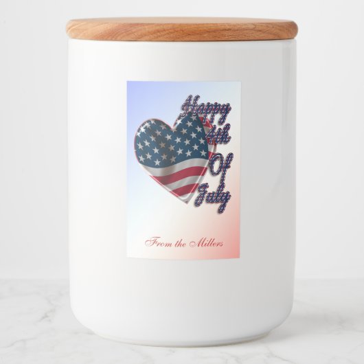 Happy 4 juli USA Flag Heart Voedselcontainer Etiket (Voorkant)