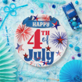 Happy 4 juli vuurwerk & sterren papieren bordje (Feest)