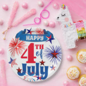 Happy 4 juli vuurwerk & sterren papieren bordje (Feest)