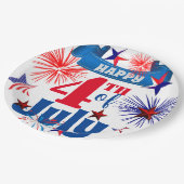 Happy 4 juli vuurwerk & sterren papieren bordje (Gekanteld)