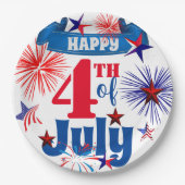 Happy 4 juli vuurwerk & sterren papieren bordje (Voorkant)