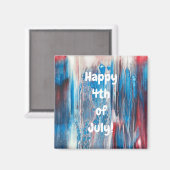Happy 4-th of Juli Red White Blue Abstracte Magnet (Voorkant / Achterkant)