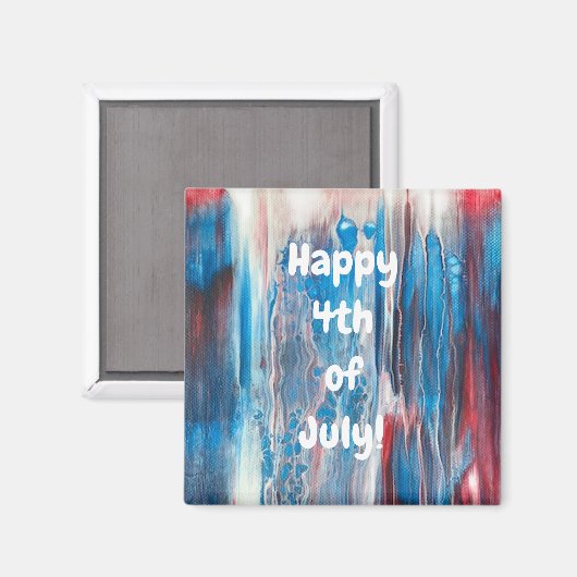 Happy 4-th of Juli Red White Blue Abstracte Magnet (Voorkant / Achterkant)