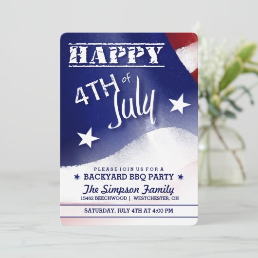 Happy 4 van de uitnodiging van Red White Blue Part (Staand voorkant)