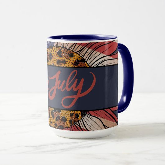 Happy 4 van de Zonnebloem van juli Mok (Voorkant rechts)