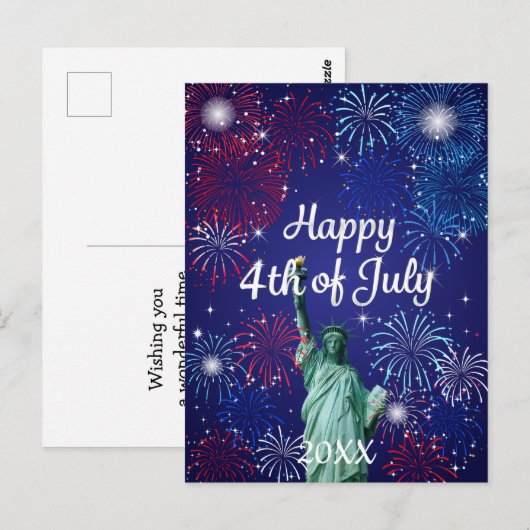 Happy 4 van het Vuurwerk van Juli Briefkaart (Voorkant / Achterkant)