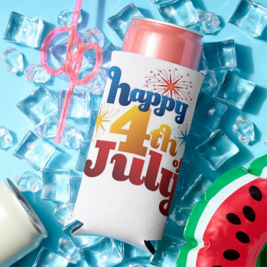 Happy 4-van-juli aangepaste naamlijst seltzer blikjeskoeler (Insitu Zomer)