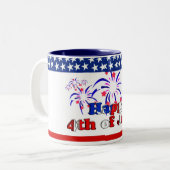 Happy 4 van juli met Fireworks Tweekleurige Koffiemok (Voorkant links)