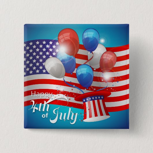 Happy 4-van-juli patriottisch vierkante button 5,1 cm (Voorkant)