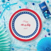 Happy 4-van-juli rood-wit blauw papieren bordje (Feest)