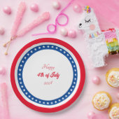 Happy 4-van-juli rood-wit blauw papieren bordje (Feest)
