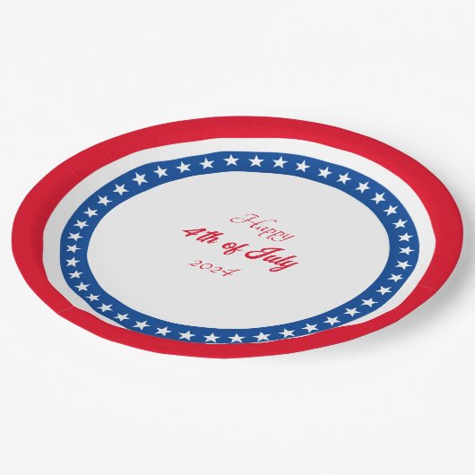 Happy 4-van-juli rood-wit blauw papieren bordje (Gekanteld)