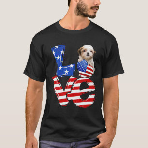 Happy 4e juli American Love Teddy Bear Dog Dog T-shirt