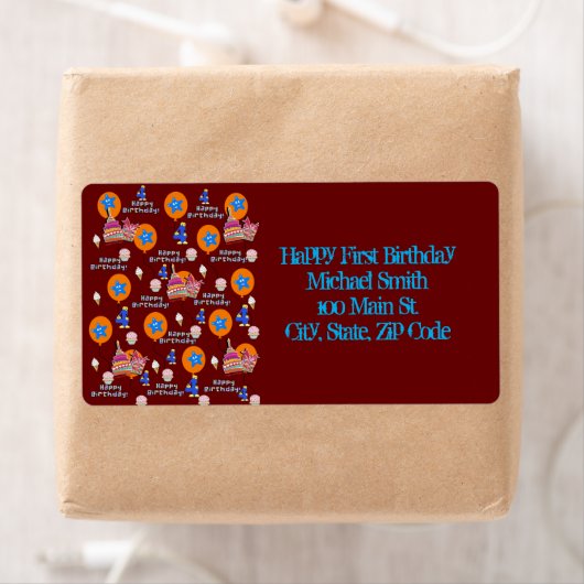 Happy 4th Birthday Adresetiketten, Dark Red Etiket (Insitu)