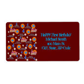 Happy 4th Birthday Adresetiketten, Dark Red Etiket (Voorkant)