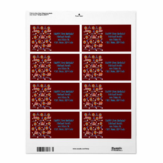 Happy 4th Birthday Adresetiketten, Dark Red Etiket (Full Sheet)