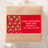 Happy 4th Birthday Adresetiketten, Yellow Red Etiket (Insitu)