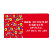 Happy 4th Birthday Adresetiketten, Yellow Red Etiket (Voorkant)