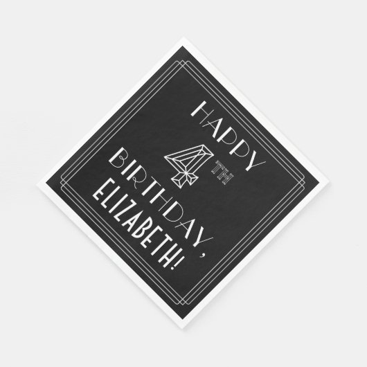 HAPPY 4TH BIRTHDAY; Art Deco Style; aangepaste naa Servet (Hoek)