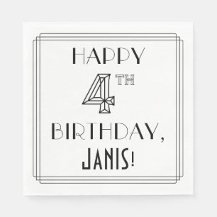 HAPPY 4TH BIRTHDAY; Art Deco Style; aangepaste naa Servet