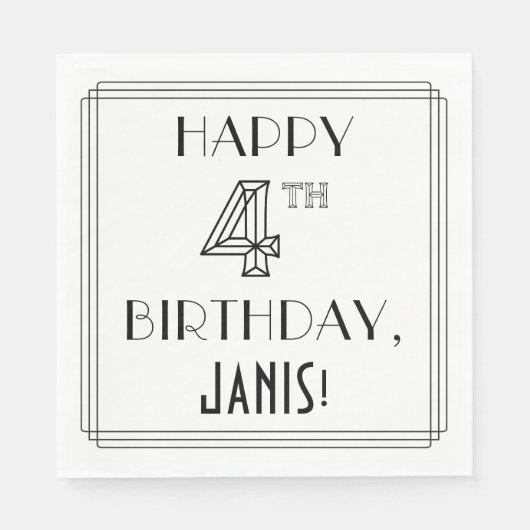 HAPPY 4TH BIRTHDAY; Art Deco Style; aangepaste naa Servet (Voorkant)