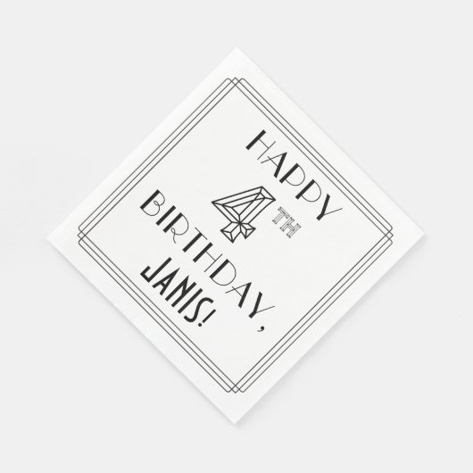 HAPPY 4TH BIRTHDAY; Art Deco Style; aangepaste naa Servet (Hoek)