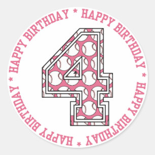 Happy 4th Birthday Baseball Number Ronde Sticker