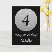 Happy 4th Birthday Black en Silver Glitter Card Kaart (Gele Bloem)