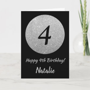 Happy 4th Birthday Black en Silver Glitter Card Kaart