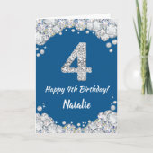 Happy 4th Birthday Blue en Silver Glitter Card Kaart (Voorkant)