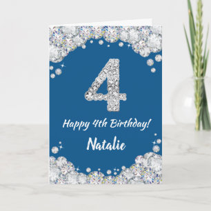 Happy 4th Birthday Blue en Silver Glitter Card Kaart
